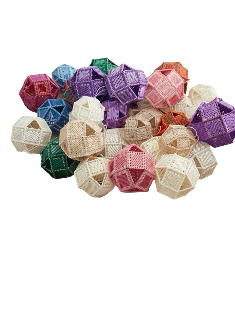 Large 30 Lot|Vintage Handmade Plastic Canvas Geometric Ornaments & Holiday Decor